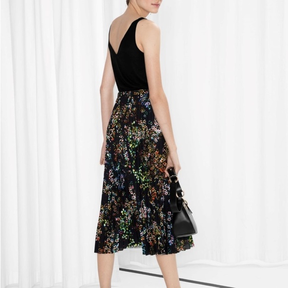 & Other Stories Pleated Midi Skirt Neon Petals 2 - Picture 2 of 4